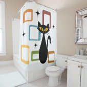 Schwarze Katze aus der Mitte des Jahrhunderts Duschvorhang (Beispiel)