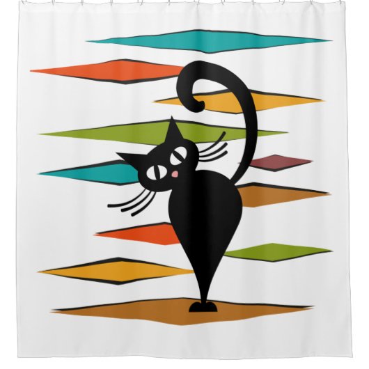 Schwarze Katze aus der Mitte des Jahrhunderts Duschvorhang (Vorderseite)