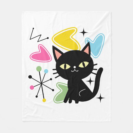 Schwarze Katze aus der Mitte des Jahrhunderts Fleecedecke (Vorderseite)