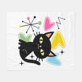 Schwarze Katze aus der Mitte des Jahrhunderts Fleecedecke (Vorderseite (Horizontal))