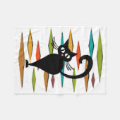 Schwarze Katze aus der Mitte des Jahrhunderts Fleecedecke (Vorderseite (Horizontal))