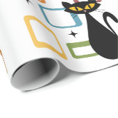 Schwarze Katze aus der Mitte des Jahrhunderts Geschenkpapier (Rolleneckpunkt)