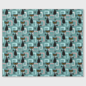 Schwarze Katze aus der Mitte des Jahrhunderts Geschenkpapier (Flach)