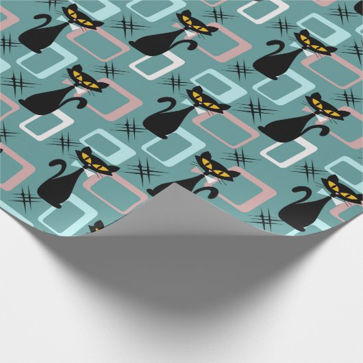 Schwarze Katze aus der Mitte des Jahrhunderts Geschenkpapier (Ecke)