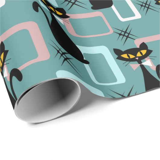 Schwarze Katze aus der Mitte des Jahrhunderts Geschenkpapier (Rolleneckpunkt)