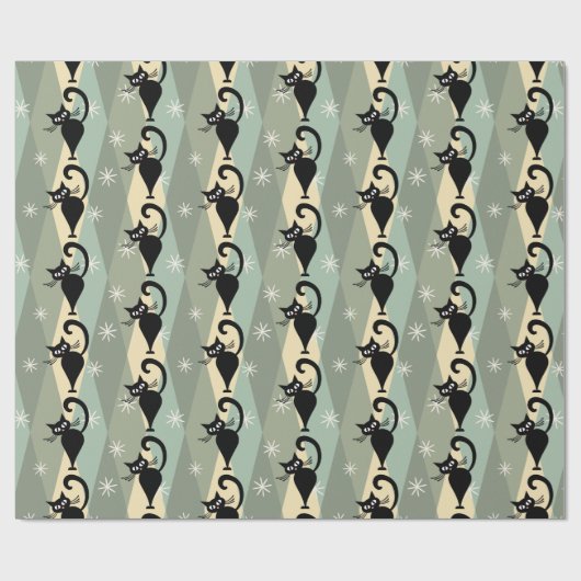 Schwarze Katze aus der Mitte des Jahrhunderts Geschenkpapier (Flach)