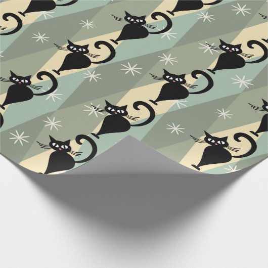 Schwarze Katze aus der Mitte des Jahrhunderts Geschenkpapier (Ecke)