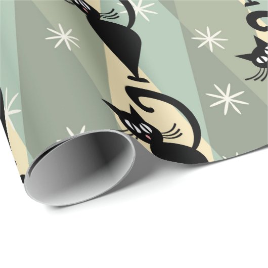 Schwarze Katze aus der Mitte des Jahrhunderts Geschenkpapier (Rolleneckpunkt)