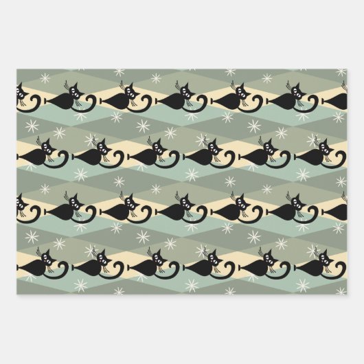 Schwarze Katze aus der Mitte des Jahrhunderts Geschenkpapier Set (Vorderseite 2)