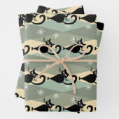 Schwarze Katze aus der Mitte des Jahrhunderts Geschenkpapier Set (Beispiel)
