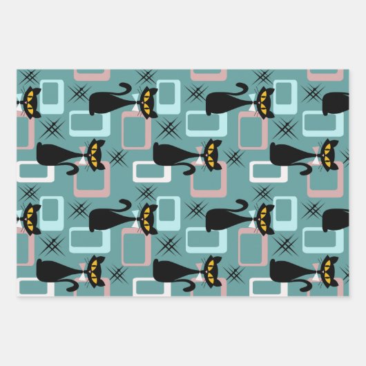 Schwarze Katze aus der Mitte des Jahrhunderts Geschenkpapier Set (Vorderseite 3)