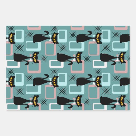 Schwarze Katze aus der Mitte des Jahrhunderts Geschenkpapier Set (Vorderseite 2)
