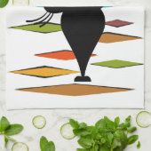 Schwarze Katze aus der Mitte des Jahrhunderts Geschirrtuch (Gefaltet)