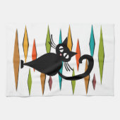 Schwarze Katze aus der Mitte des Jahrhunderts Geschirrtuch (Horizontal)