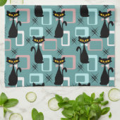 Schwarze Katze aus der Mitte des Jahrhunderts Geschirrtuch (Gefaltet)