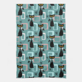 Schwarze Katze aus der Mitte des Jahrhunderts Geschirrtuch (Vertikal)