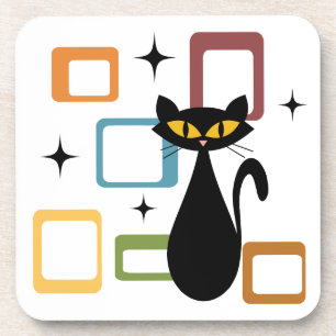 Schwarze Katze aus der Mitte des Jahrhunderts Getränkeuntersetzer
