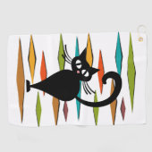 Schwarze Katze aus der Mitte des Jahrhunderts Golfhandtuch (Horizontal)