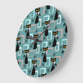 Schwarze Katze aus der Mitte des Jahrhunderts Große Wanduhr (Winkel)