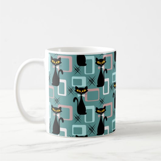 Schwarze Katze aus der Mitte des Jahrhunderts Kaffeetasse (Links)