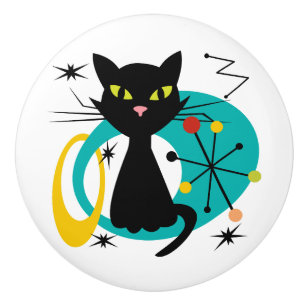 Schwarze Katze aus der Mitte des Jahrhunderts Keramikknauf