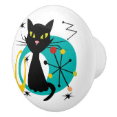 Schwarze Katze aus der Mitte des Jahrhunderts Keramikknauf (Rechts)
