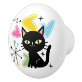 Schwarze Katze aus der Mitte des Jahrhunderts Keramikknauf (Rechts)