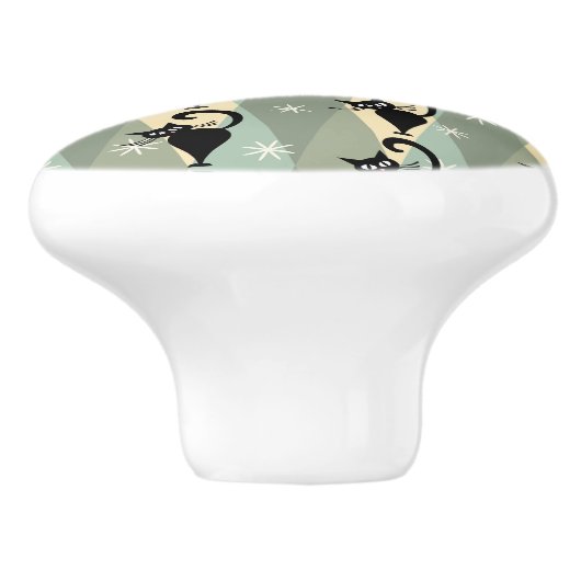 Schwarze Katze aus der Mitte des Jahrhunderts Keramikknauf (Seitenansicht)