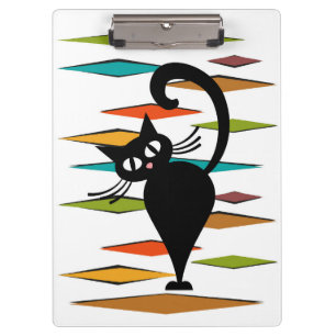 Schwarze Katze aus der Mitte des Jahrhunderts Klemmbrett