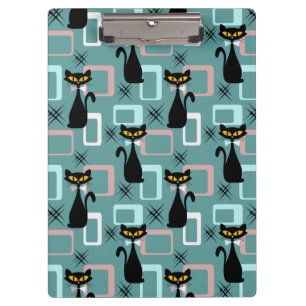 Schwarze Katze aus der Mitte des Jahrhunderts Klemmbrett