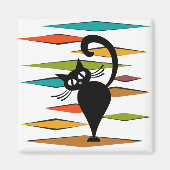 Schwarze Katze aus der Mitte des Jahrhunderts Magnet (Vorne)