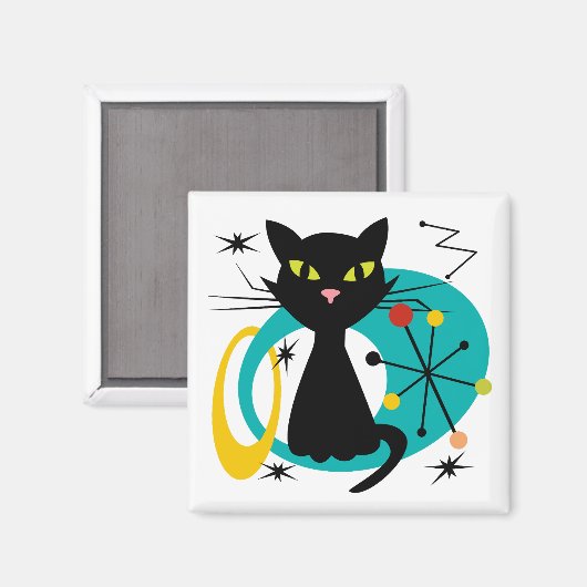 Schwarze Katze aus der Mitte des Jahrhunderts Magnet (Vorderseite/Rückseite)