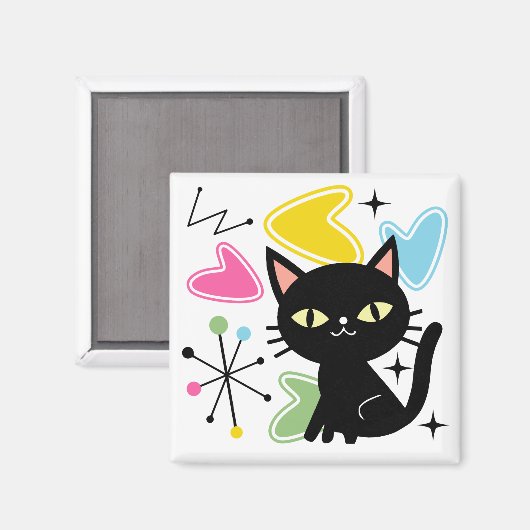 Schwarze Katze aus der Mitte des Jahrhunderts Magnet (Vorderseite/Rückseite)
