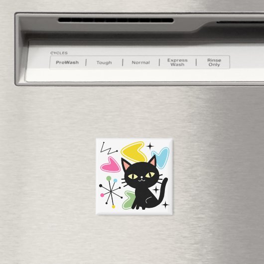Schwarze Katze aus der Mitte des Jahrhunderts Magnet (In Situ (Geschirrspüler))