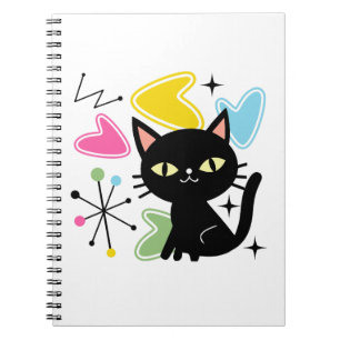 Schwarze Katze aus der Mitte des Jahrhunderts Notizblock