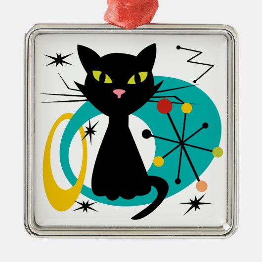 Schwarze Katze aus der Mitte des Jahrhunderts Ornament Aus Metall (Vorne)