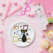 Schwarze Katze aus der Mitte des Jahrhunderts Pappteller (Party)