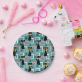 Schwarze Katze aus der Mitte des Jahrhunderts Pappteller (Party)