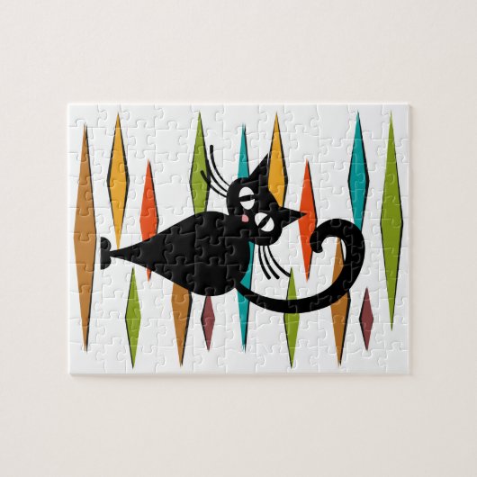 Schwarze Katze aus der Mitte des Jahrhunderts Puzzle (Horizontal)