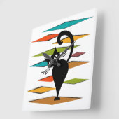 Schwarze Katze aus der Mitte des Jahrhunderts Quadratische Wanduhr (Winkel)