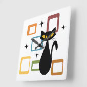 Schwarze Katze aus der Mitte des Jahrhunderts Quadratische Wanduhr (Winkel)