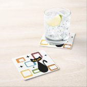 Schwarze Katze aus der Mitte des Jahrhunderts Rechteckiger Pappuntersetzer (Vor Ort)