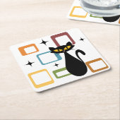 Schwarze Katze aus der Mitte des Jahrhunderts Rechteckiger Pappuntersetzer (angewinkelt)