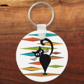 Schwarze Katze aus der Mitte des Jahrhunderts Schlüsselanhänger (Vorderseite)