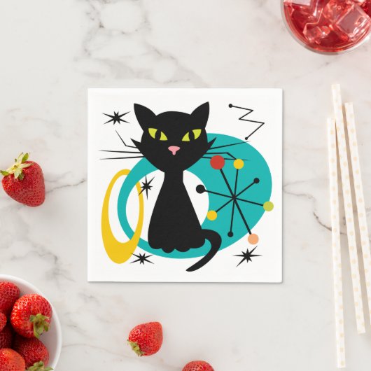 Schwarze Katze aus der Mitte des Jahrhunderts Serviette (Beispiel)