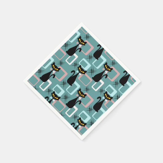 Schwarze Katze aus der Mitte des Jahrhunderts Serviette (Ecke)