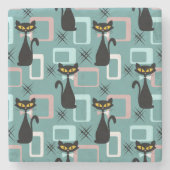 Schwarze Katze aus der Mitte des Jahrhunderts Steinuntersetzer (Vorderseite)