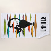 Schwarze Katze aus der Mitte des Jahrhunderts Strandtuch (Vorderseite)