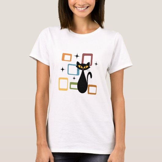 Schwarze Katze aus der Mitte des Jahrhunderts T-Shirt (Vorderseite)