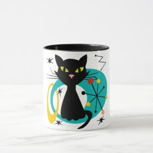 Schwarze Katze aus der Mitte des Jahrhunderts Tasse
